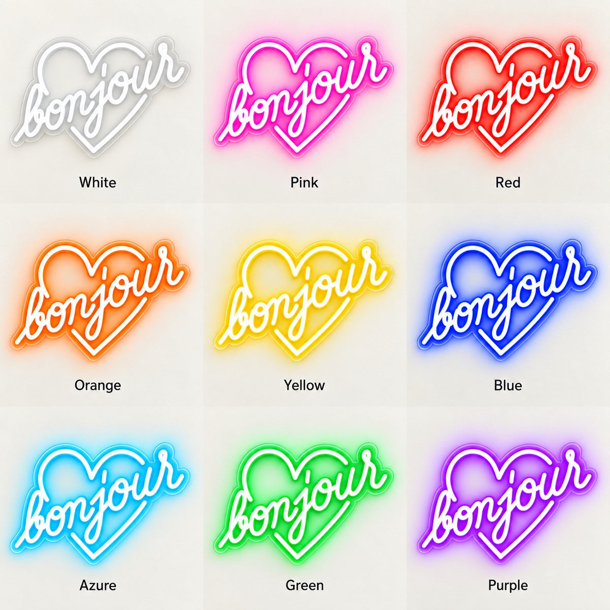 Bonjour LED Neon Sign - nine-color grid
