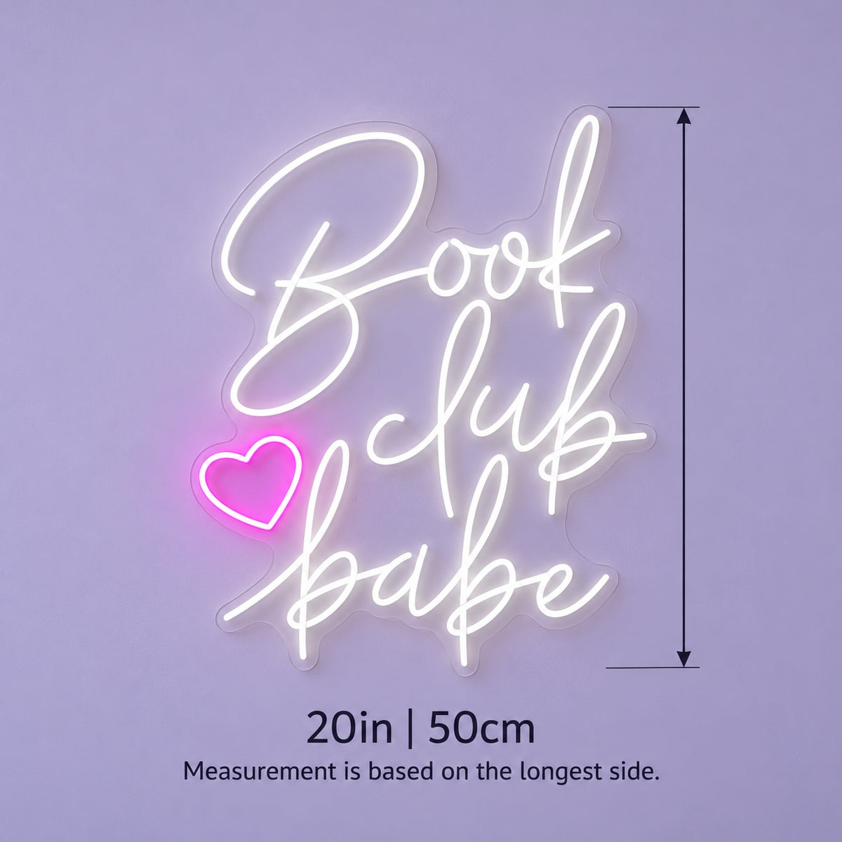Book Club Babe LED Neon Sign - size guide