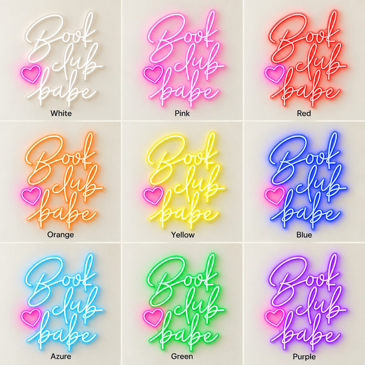 Book Club Babe LED Neon Sign - nine-color grid