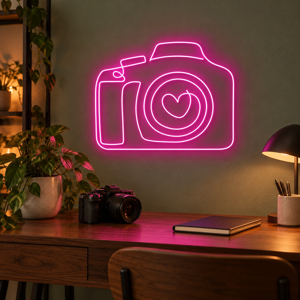 Camera Heart LED Neon Sign - advertising view