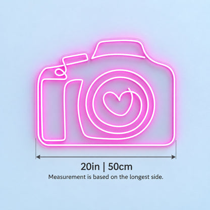 Camera Heart LED Neon Sign - size guide