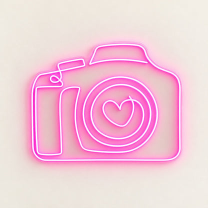 Camera Heart LED Neon Sign - natural light view