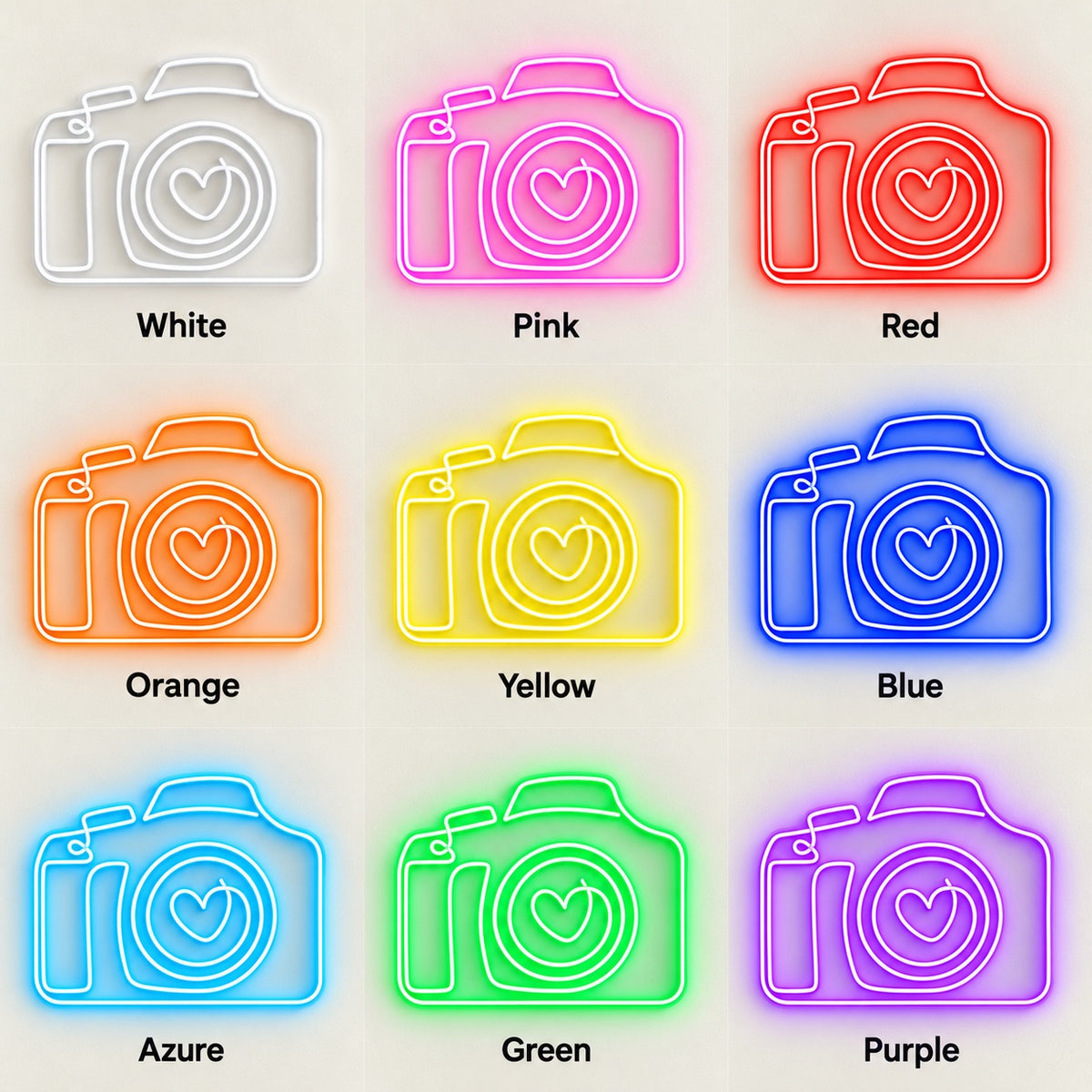 Camera Heart LED Neon Sign - nine-color grid
