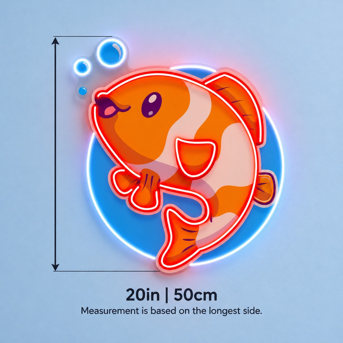Cartoon Clownfish LED Neon Sign - size guide