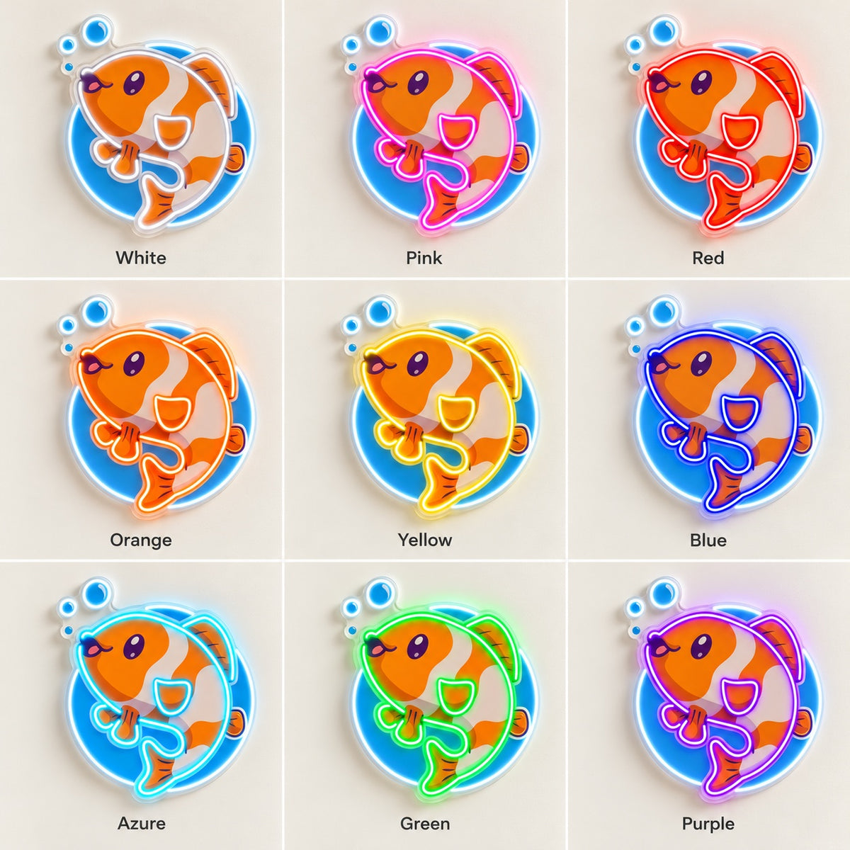 Cartoon Clownfish LED Neon Sign - nine-color grid