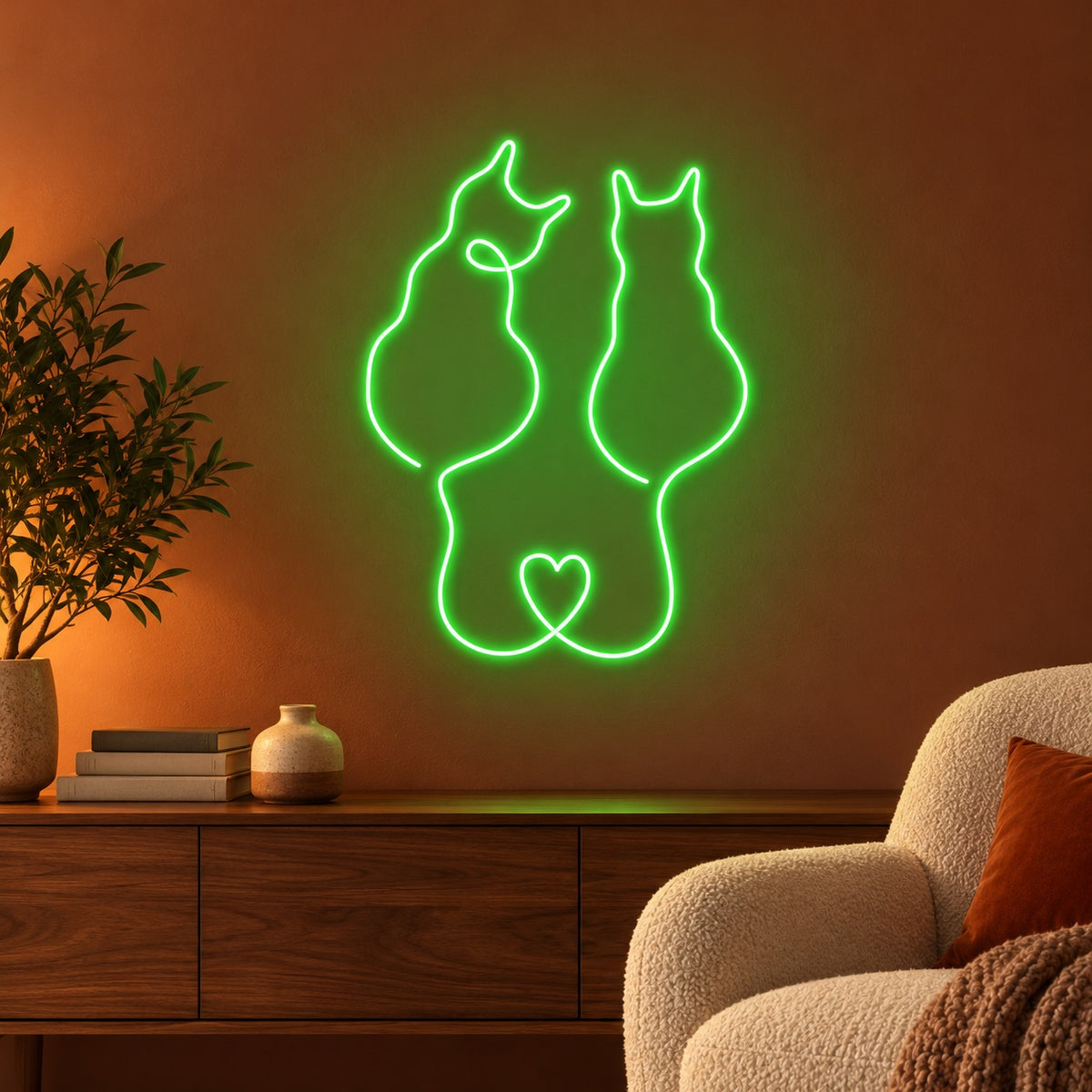 Cat Couple Heart LED Neon Sign - advertising view