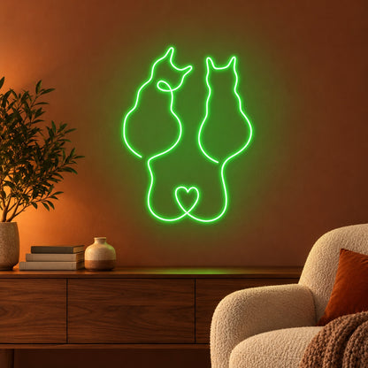 Cat Couple Heart LED Neon Sign - advertising view