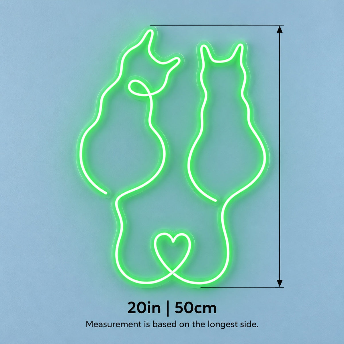 Cat Couple Heart LED Neon Sign - size guide