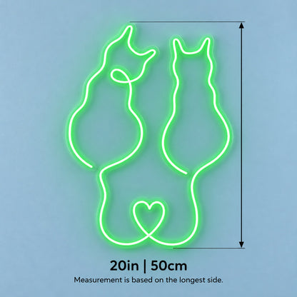 Cat Couple Heart LED Neon Sign - size guide