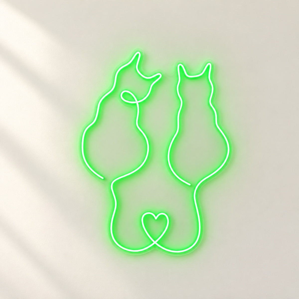 Cat Couple Heart LED Neon Sign - natural light view