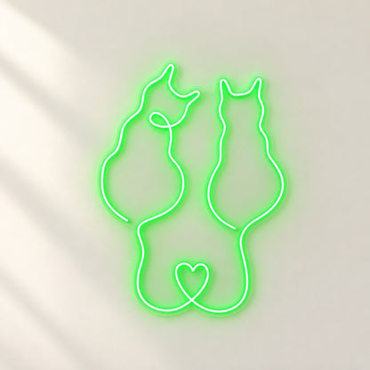 Cat Couple Heart LED Neon Sign - natural light view