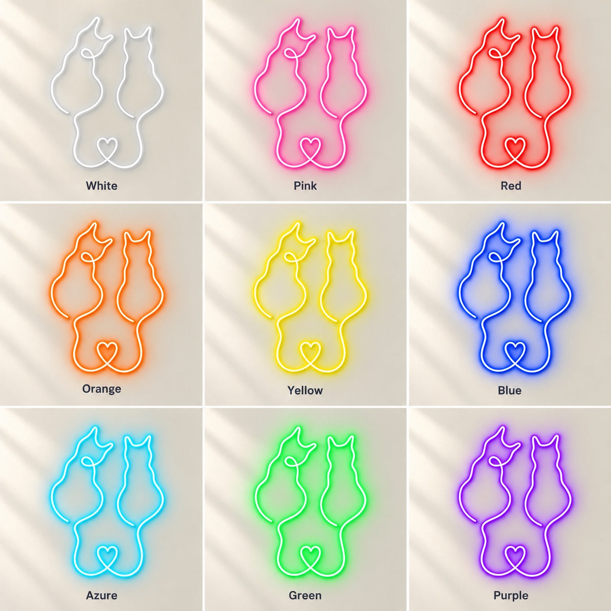 Cat Couple Heart LED Neon Sign - nine-color grid