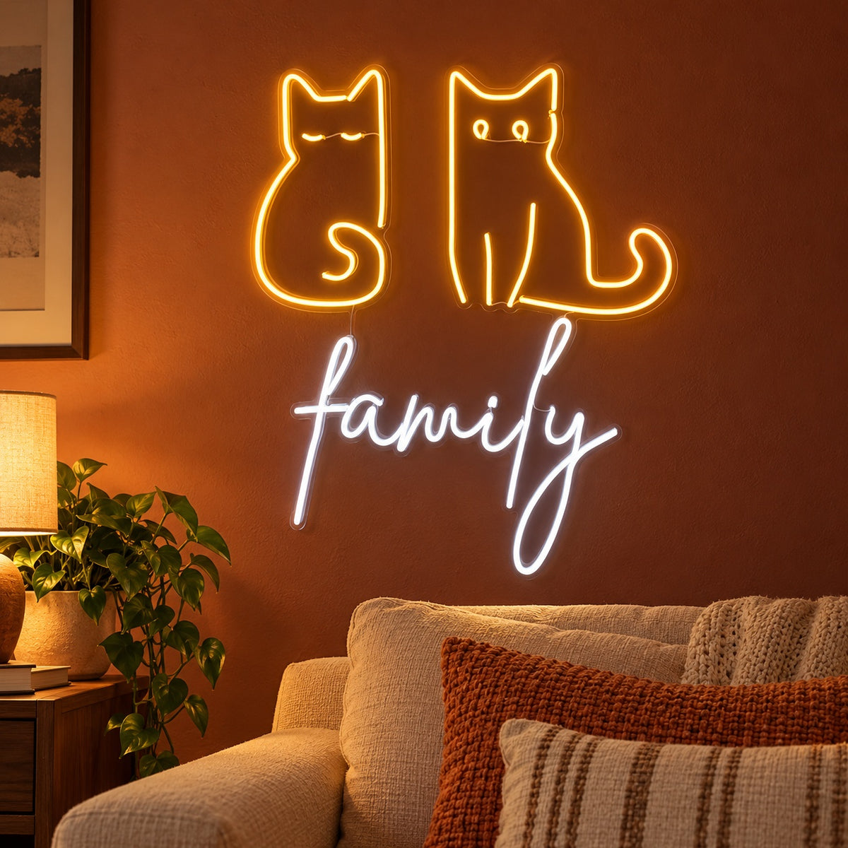 Cat Family LED Neon Sign - advertising view