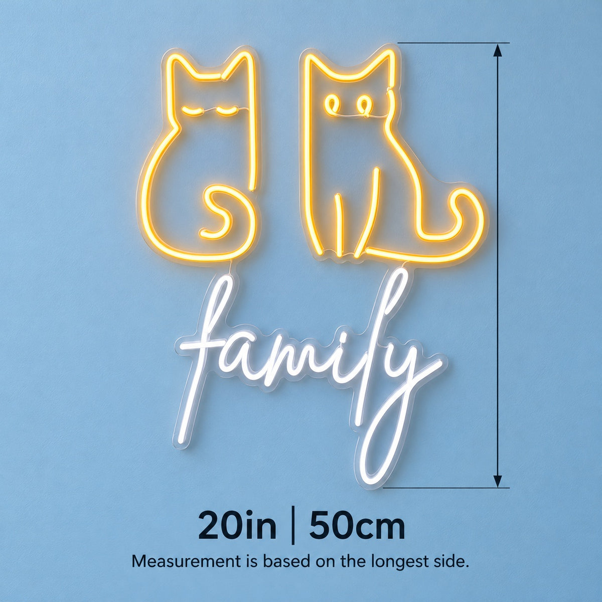 Cat Family LED Neon Sign - size guide