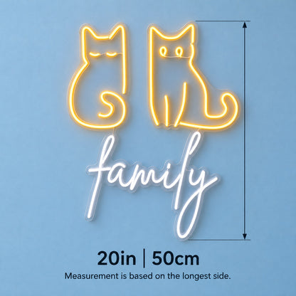 Cat Family LED Neon Sign - size guide