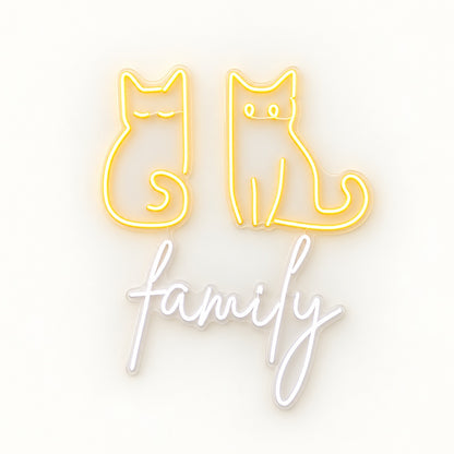 Cat Family LED Neon Sign - natural light view