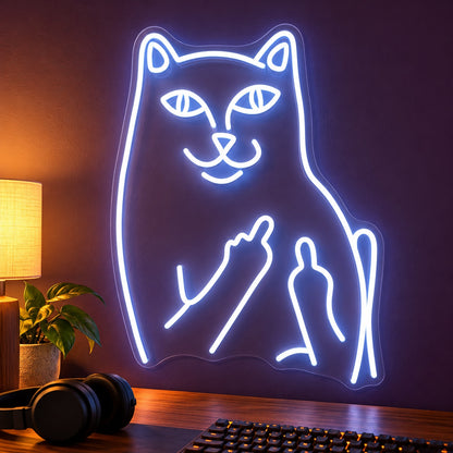 Cat Middle Finger LED Neon Sign - advertising view
