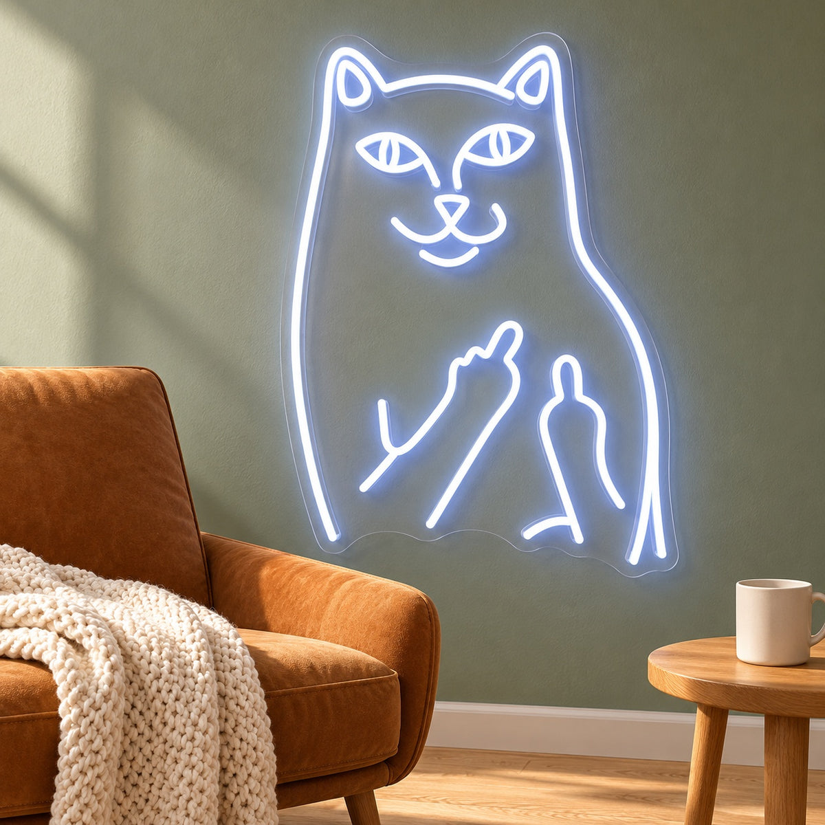 Cat Middle Finger LED Neon Sign - lifestyle view