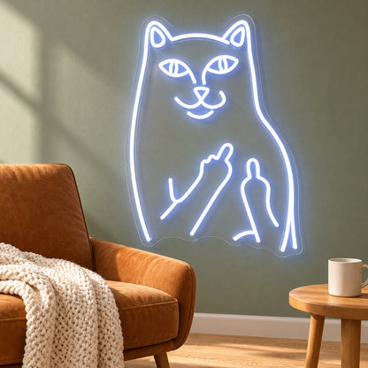 Cat Middle Finger LED Neon Sign - lifestyle view