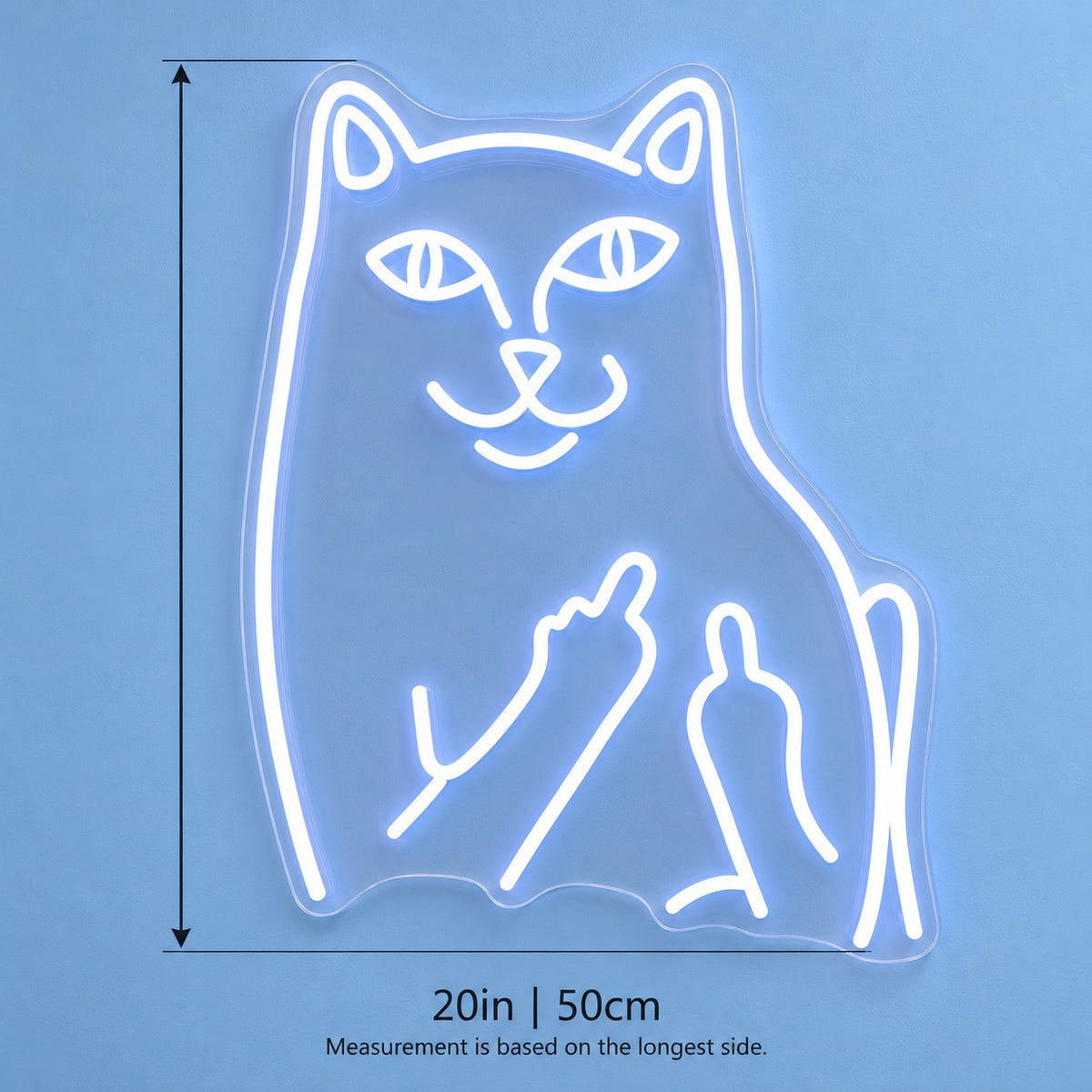 Cat Middle Finger LED Neon Sign - size guide