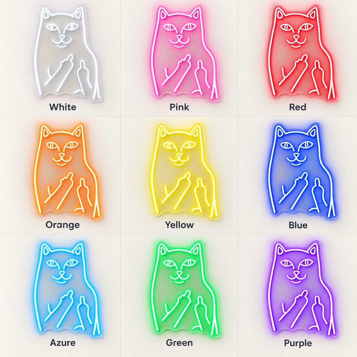 Cat Middle Finger LED Neon Sign - nine-color grid