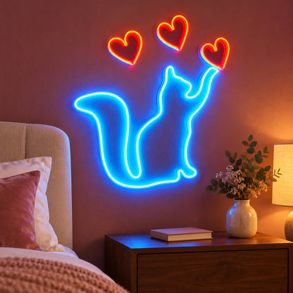 Cat With Three Hearts LED Neon Sign - advertising view