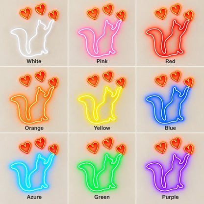 Cat With Three Hearts LED Neon Sign - nine-color grid