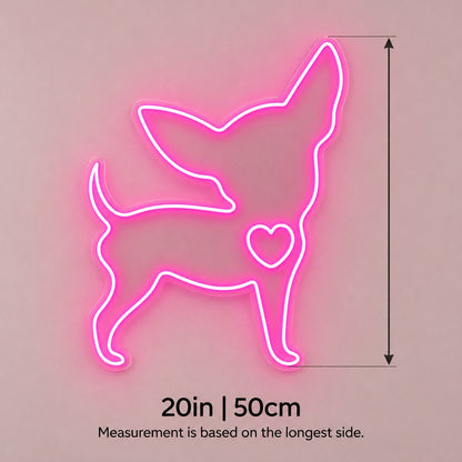Chihuahua Heart LED Neon Sign - size guide