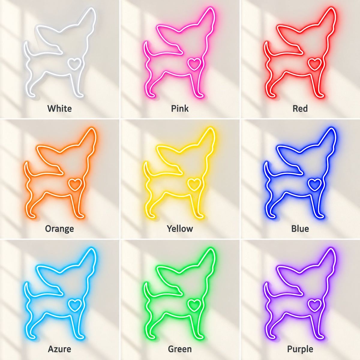 Chihuahua Heart LED Neon Sign - nine-color grid