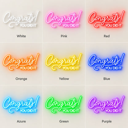 Congrats! You Did It LED Neon Sign - nine-color grid