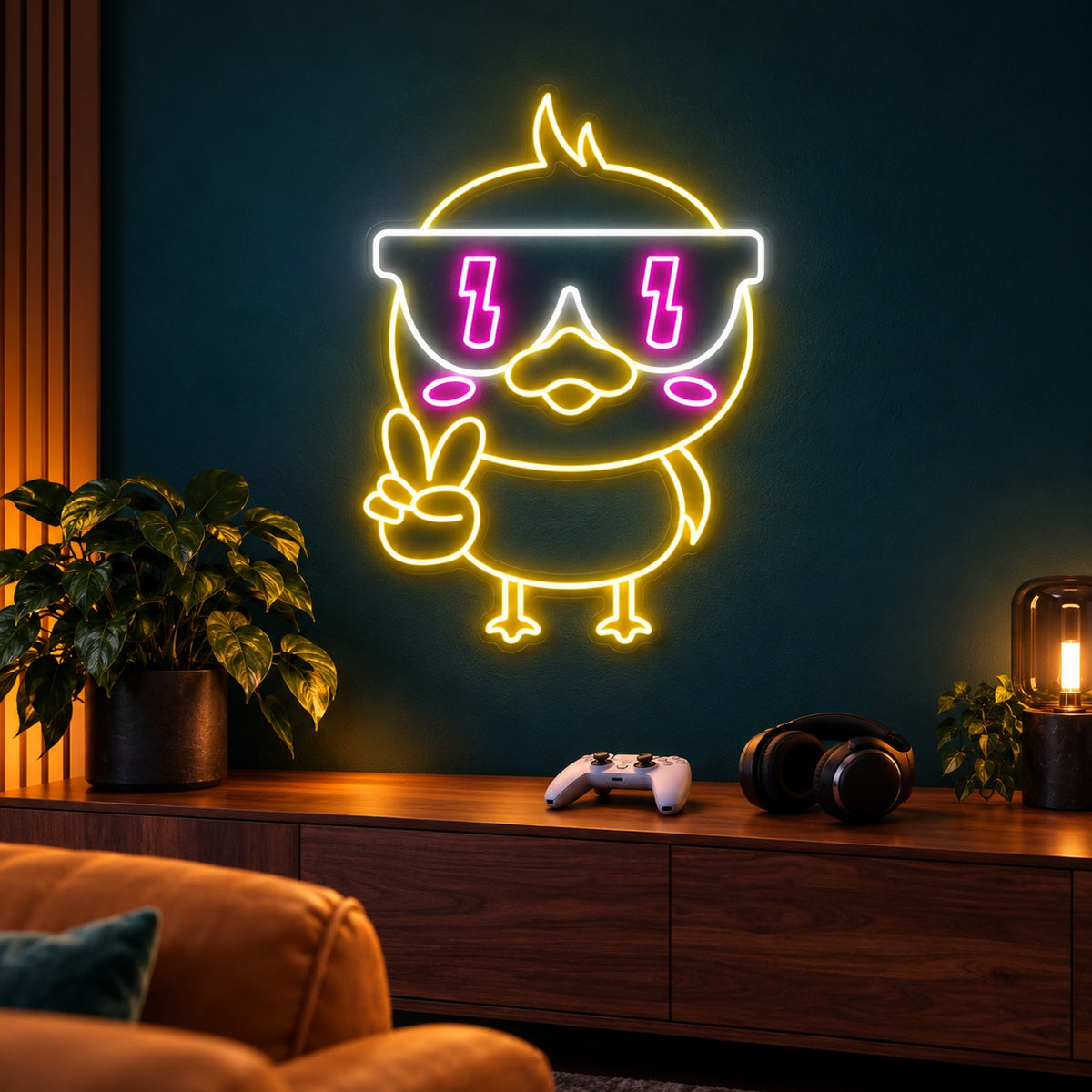 Cool Duck Peace Sign LED Neon Sign - advertising view