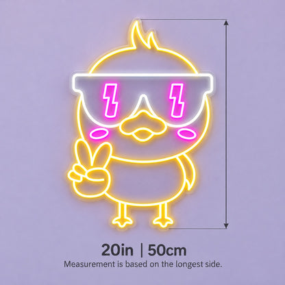 Cool Duck Peace Sign LED Neon Sign - size guide