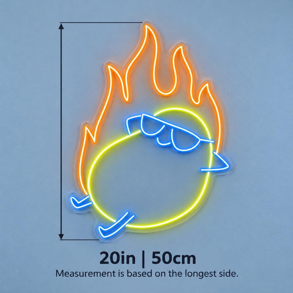 Cool Flaming Character LED Neon Sign - size guide