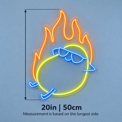 Cool Flaming Character LED Neon Sign - size guide
