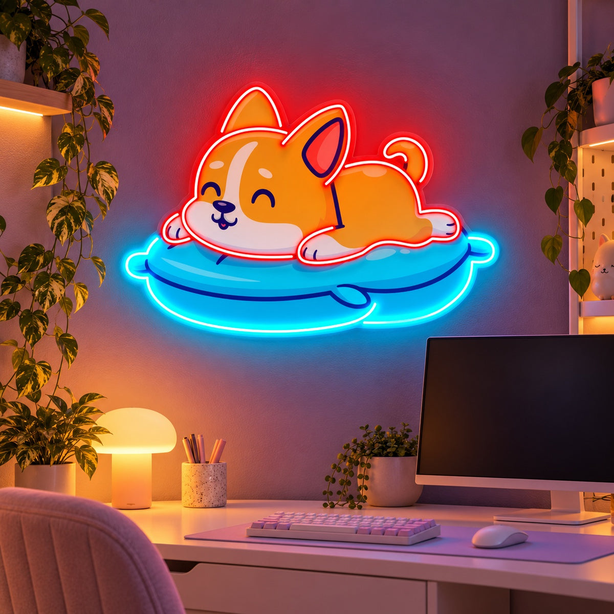Corgi On Cushion LED Neon Sign - advertising view