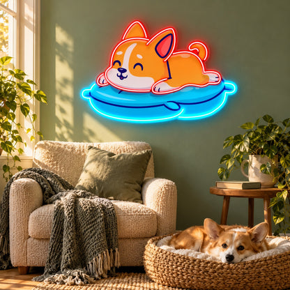 Corgi On Cushion LED Neon Sign - lifestyle view