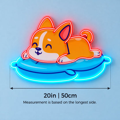 Corgi On Cushion LED Neon Sign - size guide
