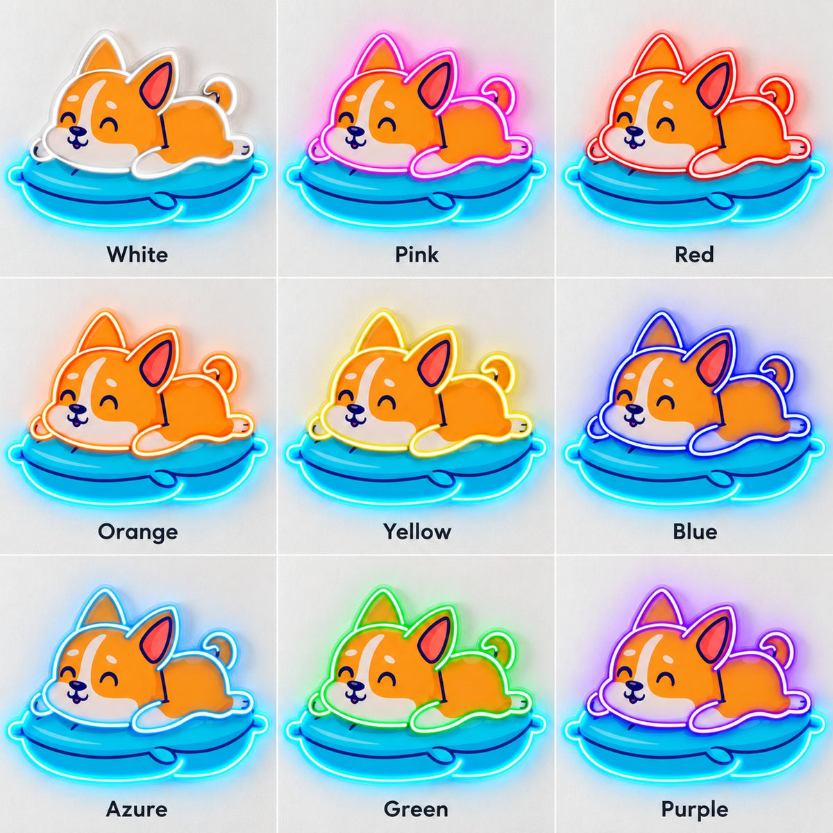 Corgi On Cushion LED Neon Sign - nine-color grid