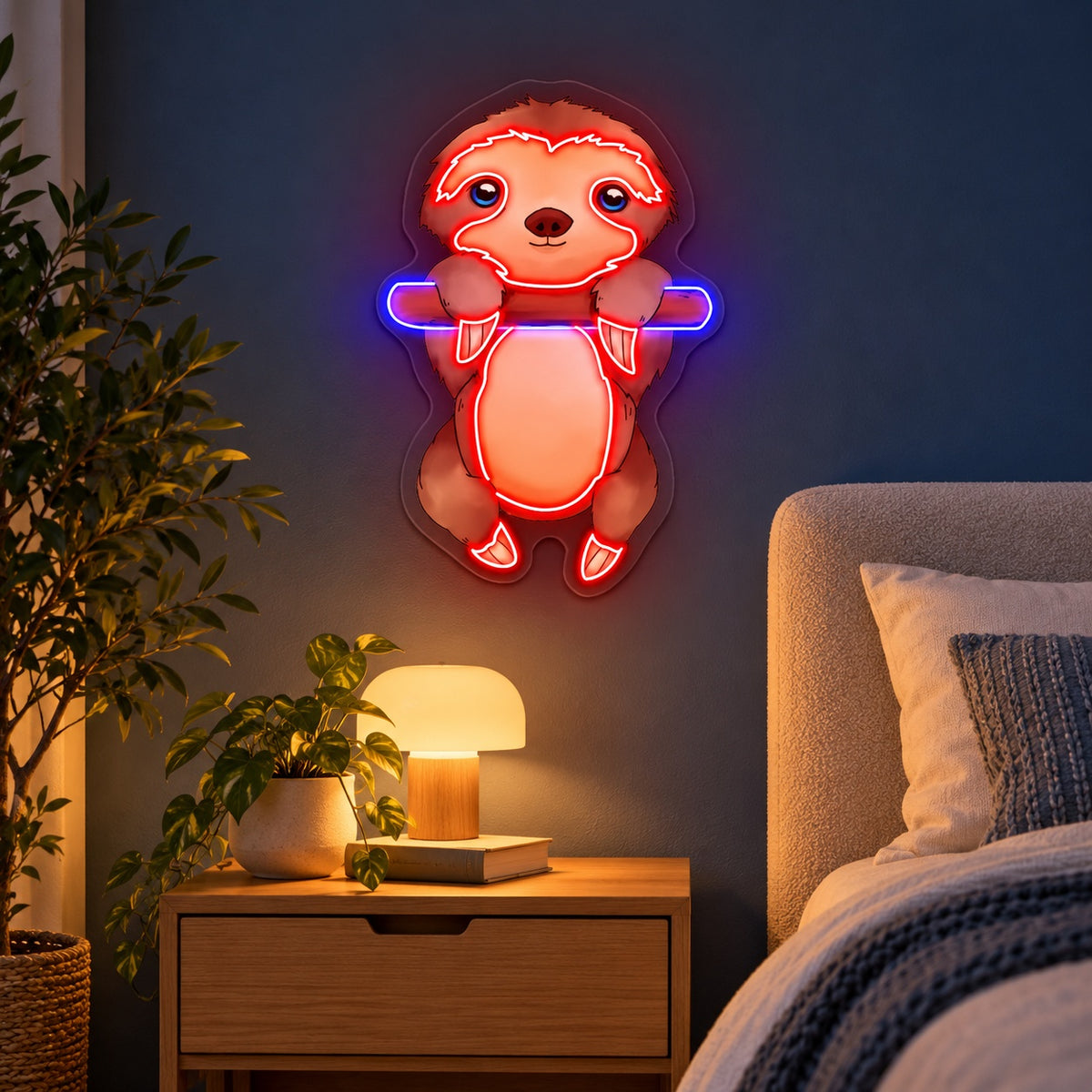 Cute Hanging Sloth LED Neon Sign - advertising view