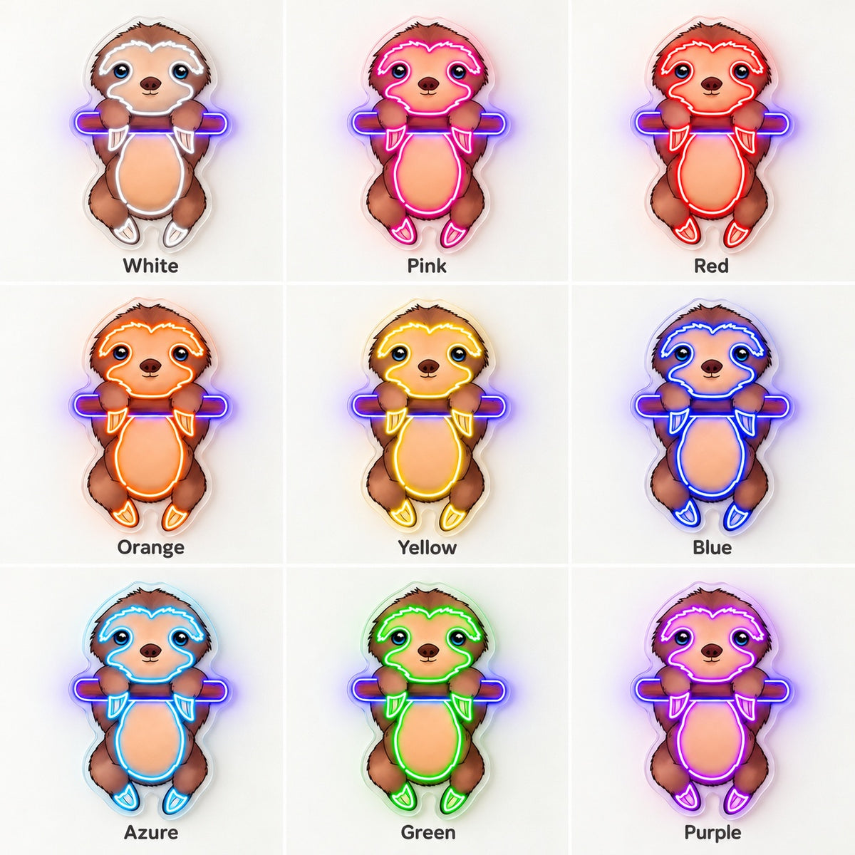 Cute Hanging Sloth LED Neon Sign - nine-color grid