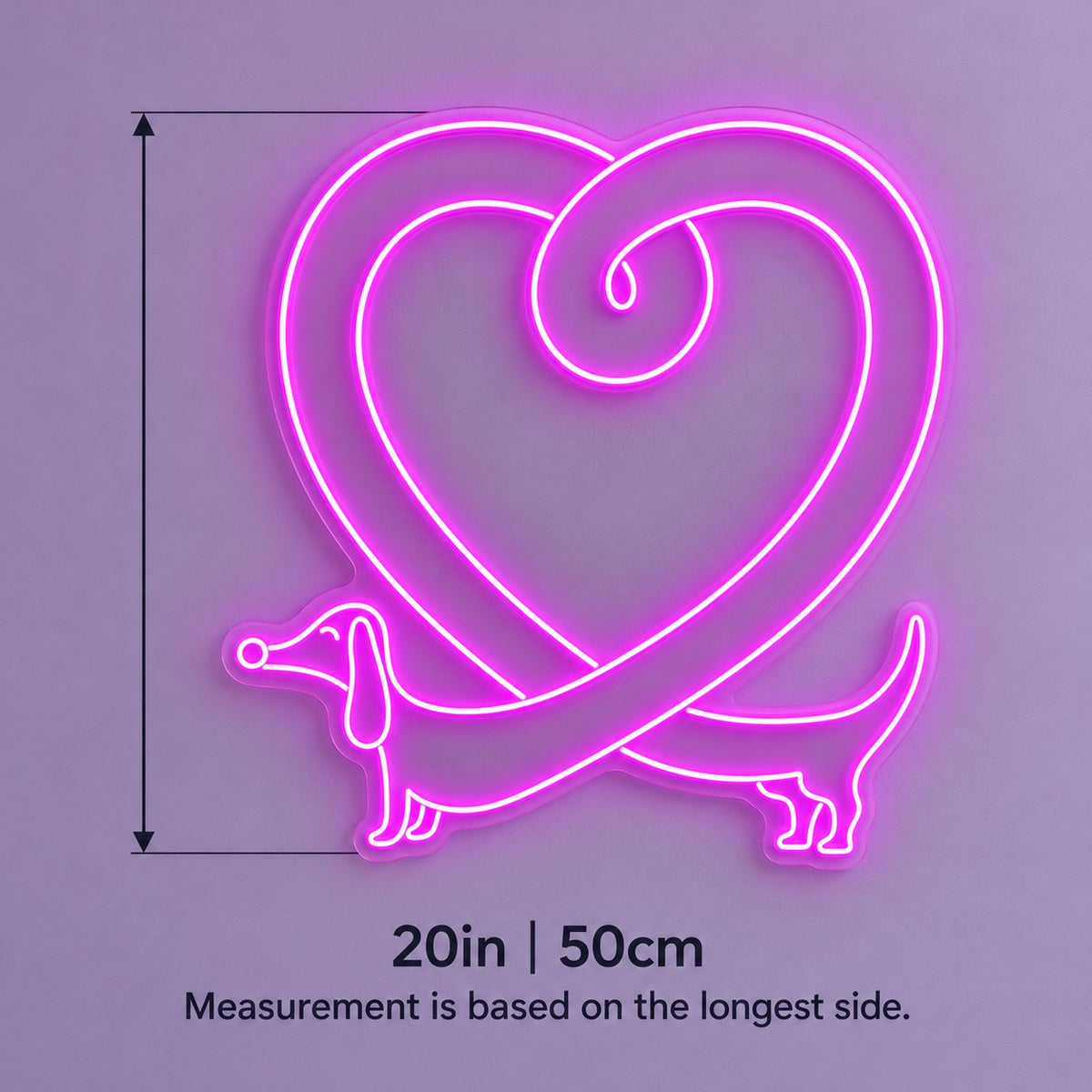 Dachshund Heart LED Neon Sign - size guide