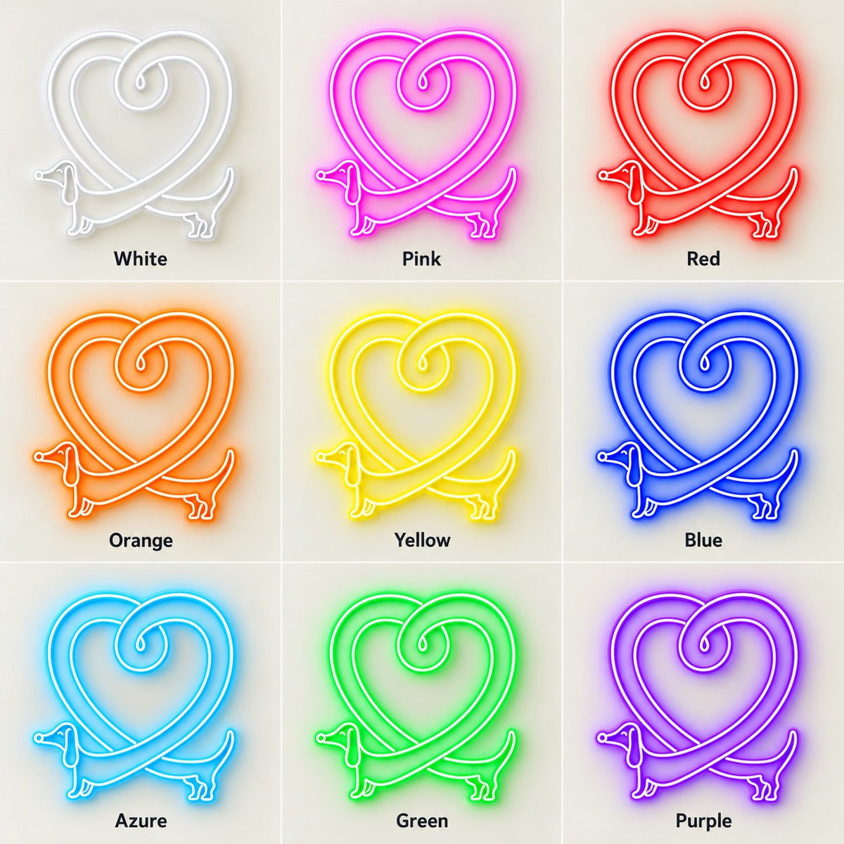 Dachshund Heart LED Neon Sign - nine-color grid