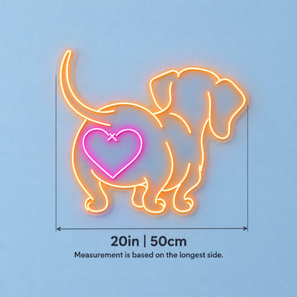 Dachshund Heart LED Neon Sign - size guide