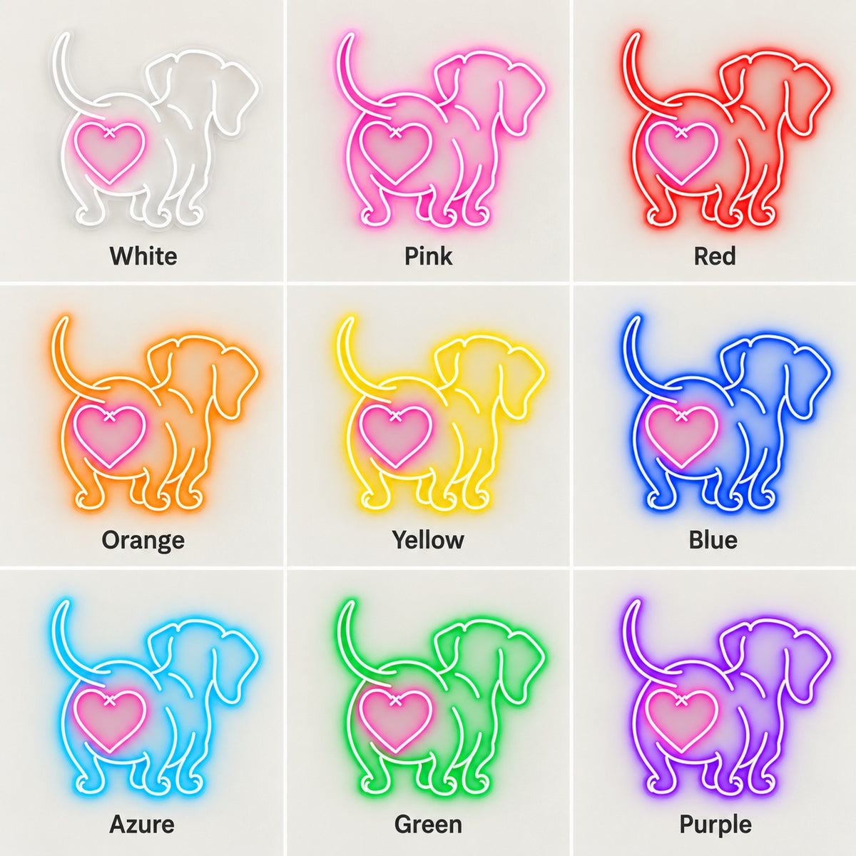 Dachshund Heart LED Neon Sign - nine-color grid