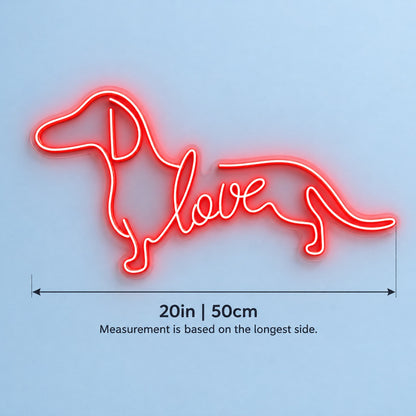 Dachshund Love LED Neon Sign - size guide