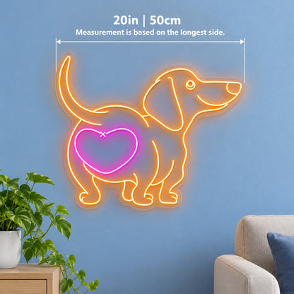 Dog With Heart LED Neon Sign - size guide
