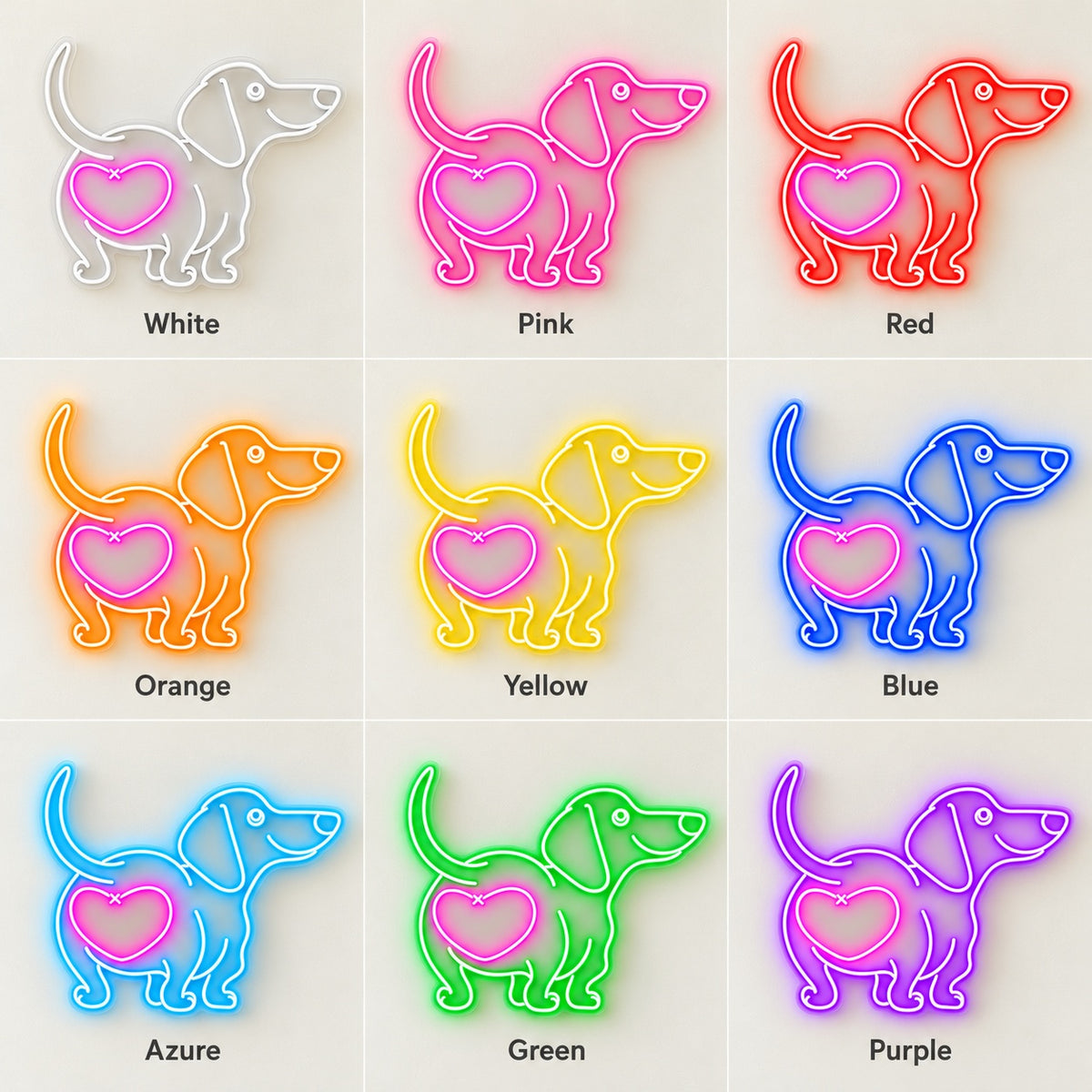 Dog With Heart LED Neon Sign - nine-color grid