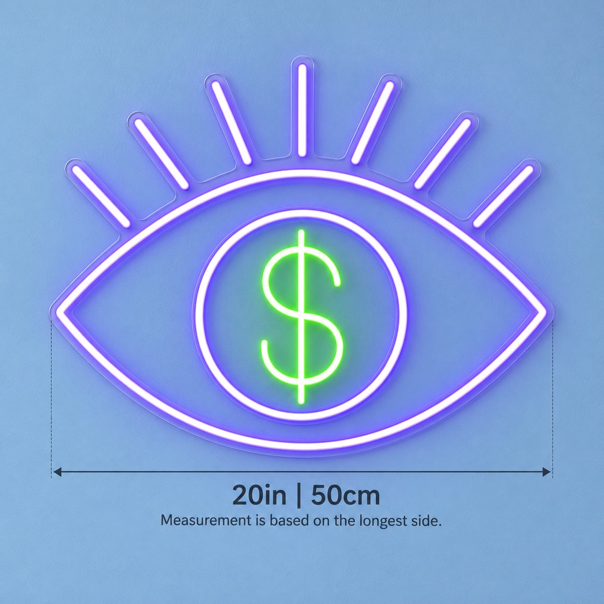 Dollar Eye LED Neon Sign - size guide