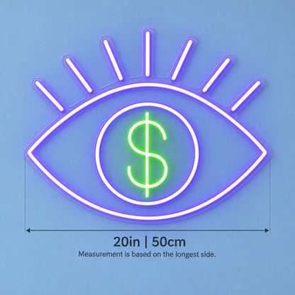 Dollar Eye LED Neon Sign - size guide