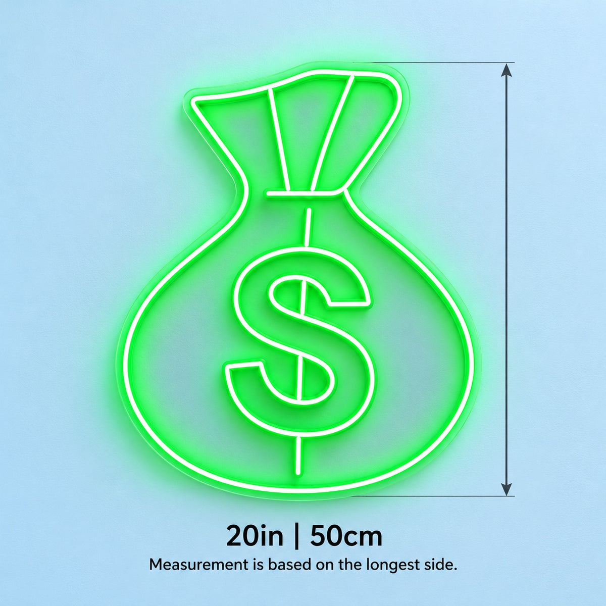 Dollar Money Bag LED Neon Sign - size guide